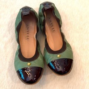 Anyi Lu sage green leather ballet flats Sz8(39)